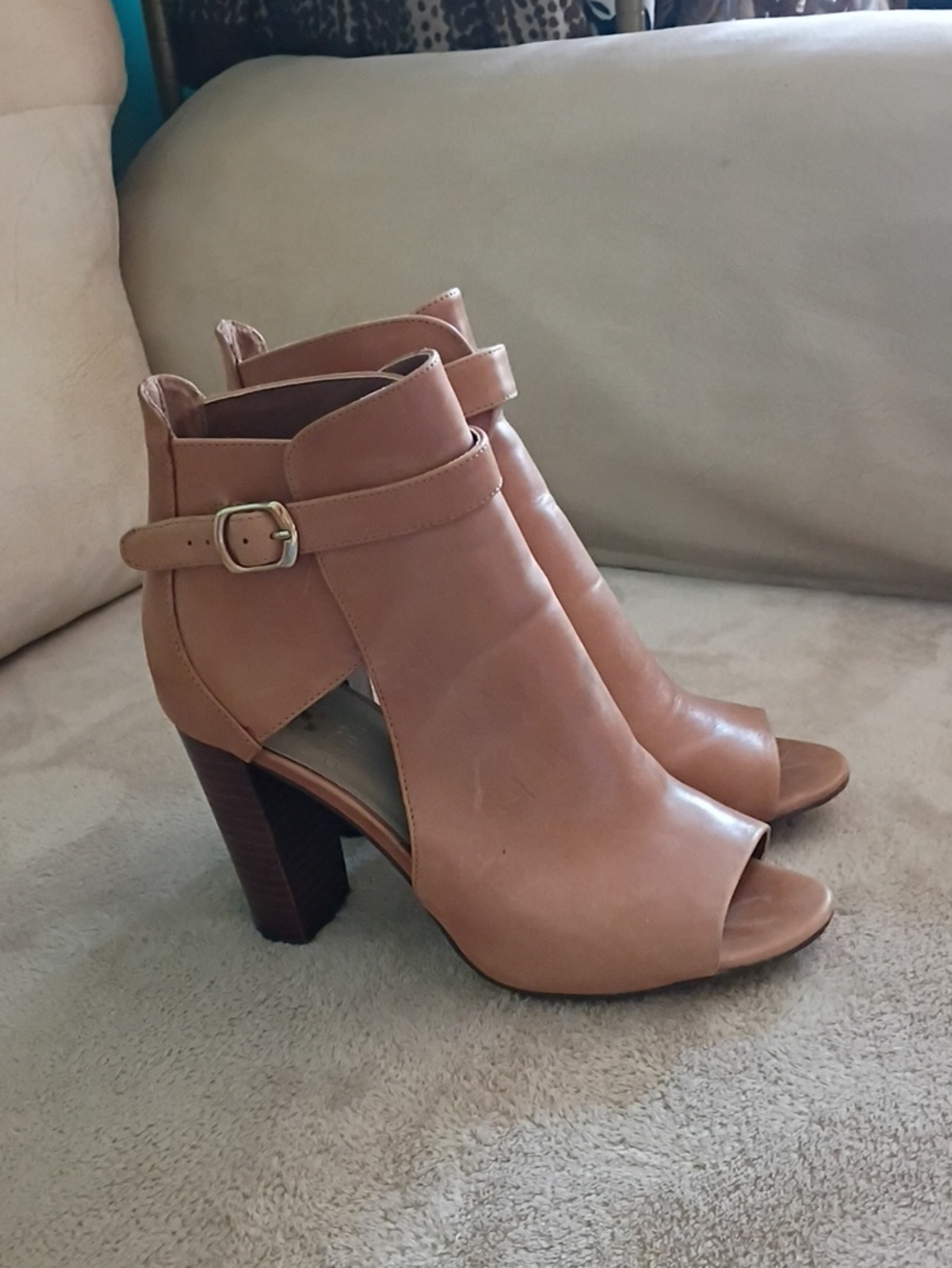 Vince Camuto Open-Toe Ankle Booties in Tan